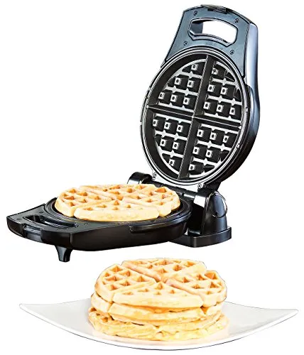 Rosenstein & Söhne Wendbares Waffeleisen 875 Watt - Waffeleisen für bis zu 4 Belgische Waffeln, stufenloser Bräunungsgrad und 180° drehbar für perfekte Teigverteilung. Antihaft-beschichtete Flächen für fettfreies Backen und einfache Reinigung.
