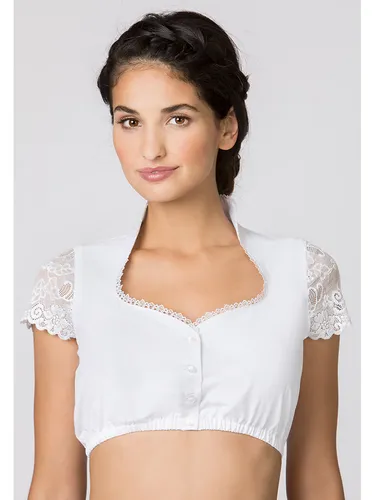 Stockerpoint Dirndlbluse in Weiß, Größe 34 - Damen Dirndlbluse in klassischem Weiß mit Herz-Ausschnitt und eleganter Spitze – perfekt für festliche Anlässe und traditionelle Trachten.