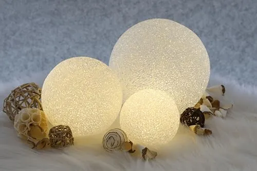 mucHome 3er Set LED Kugeln Soft Ø 6/8 und 10cm, warmweiße LED, An-/Ausschalter, inkl. 3X LR44 Batterien Weihnachtsbeleuchtung Weihnachten Dekokugeln Lichtkugeln