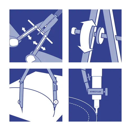 STAEDTLER Zirkel Mars 552 Comfort - Schnellverstellzirkel - Zirkel mit Drucktastenmechanik, abknickbaren Schenkeln und auswechselbarem Bleieinsatz, perfekt für präzise Zeichnungen bis 350 mm Durchmesser.