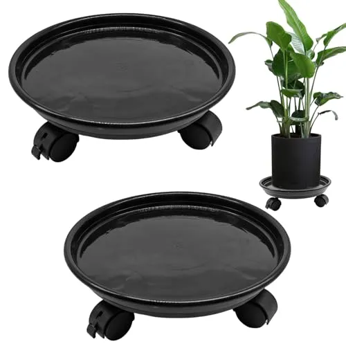 XIAONAN Pflanzenroller 2X Blumenroller 30CM,Palette mit Vier Rädern,Rollbrett Pflanzen,Blumentopf Untersetzer mit Rollen 40kg Tragkraft (Schwarz)