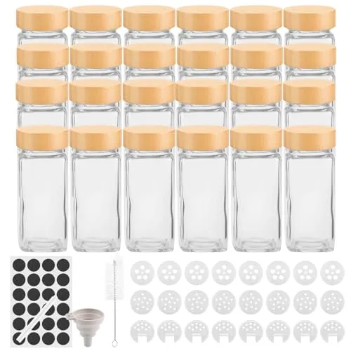 Withosent 24er Set Gewürzgläser Eckig mit Schraubkappe - Gewürzgläser Set mit 24 Behältern, luftdicht und feuchtigkeitsgeschützt für frische Kräuter. Inklusive Etiketten, Trichter und Bürste für einfache Handhabung und Ordnung in der Küche.