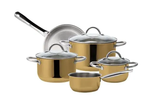ECHTWERK Induktion Kochtopf-Set 8-teilig, Gold-Edition - Hochwertiges Edelstahl-Kochgeschirr für alle Herdarten mit schneller Hitzeverteilung und ergonomischen Griffen. Ideal für energiesparendes Kochen.