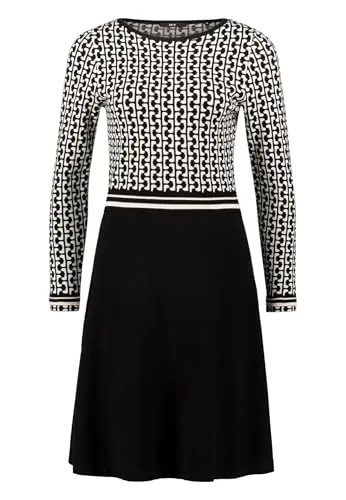 zero Damen Strickkleid grafisches Muster 34, BlackCream