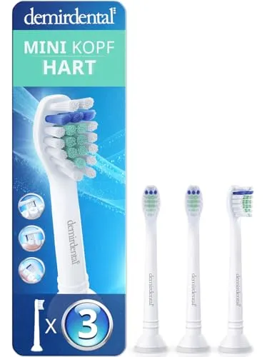 3er demirdental Mini Hart Aufsätze passend für Philips Sonicare Ersatzbürsten, Harte kompakte Bürstenköpfe, Kurzköpfe, Weiß, entspricht HX7043