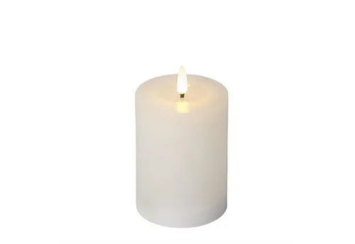 MARELIDA LED-Kerze LINA Echtwachs Stumpenkerze 3D Flamme Wachsspiegel H: 12,5cm weiß
