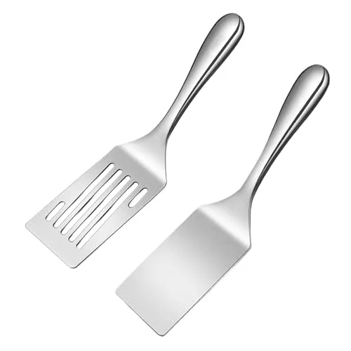 Naapesi 2-teiliges Pfannenwender-Set aus Edelstahl, Schlitzwender, flach & Grillspachtel, spülmaschinenfest, perfekt für Pfannkuchen, Eier, Fleisch