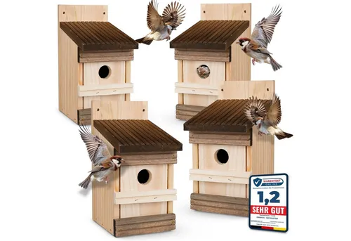 Oramics Nistkasten Holz Vogelhaus - Vogelnistkasten aus robustem, langlebigem Holz, sofort einsatzbereit und leicht zu reinigen durch herausnehmbare Vorderwand.