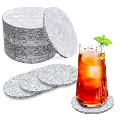 Filzuntersetzer Rund, Filz Untersetzer Rund für Gläser 16er Set, Rutschfester Glasuntersetzer, Waschbarer Tischuntersetzer, Hitzebeständiger, für Bar, Cafés, Büro（Hellgrau）
