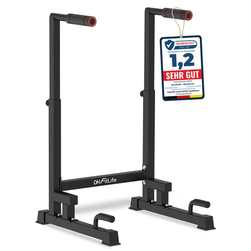 DH FitLife Liegestützgriffe Dip Barren Bars - 9-fach verstellbar für individuelles Krafttraining - Dip Barren für Zuhause, maximale Stabilität mit rutschfesten Griffen und bis zu 500 kg statischer Belastung für sicheres Training.