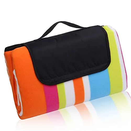 your GEAR Stripe XL Picknickdecke 200x200 Camping Fleece Decke wasserdichte & isolierte Stranddecke