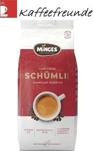 MINGES SCHWEIZER SCHÜMLI II KAFFEE BOHNEN 1 KG - Hochwertige Kaffeebohnen aus Deutschland, ideal für Liebhaber von mildem und vollmundigem Kaffee. Perfekt für den täglichen Genuss!