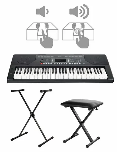 FunKey 61 Edition Touch Set inkl. Keyboardständer + Bank - 61 Tasten-Keyboard mit Touch Response, LCD Display, 300 Sounds & Rhythmen, ideal für Einsteiger und Musikliebhaber. Set enthält praktisches X-Stativ und Hocker.