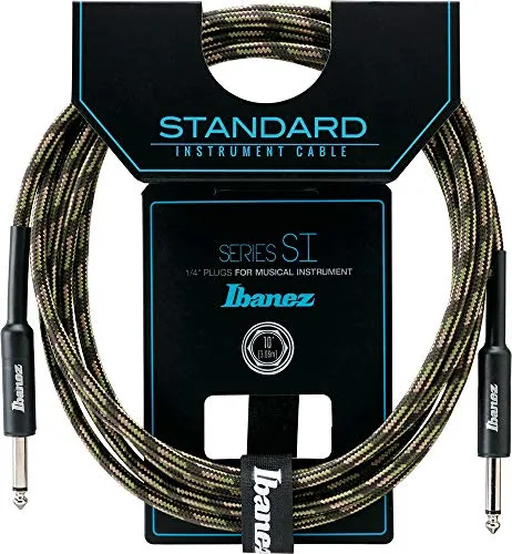 Ibanez SI10-CGR 10 ft 2 Straight Plugs Standard Woven Instrument Cable - Camouflage Green