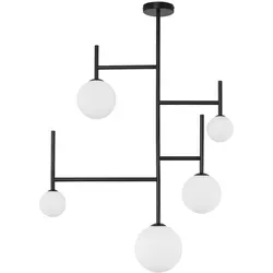 Nova Luce 9043304 Licato G9 Pendelleuchte Schwarz, Weiß - Moderne Deckenleuchte im skandinavischen Stil mit markanten opalen Glaskugeln und LED-Kreis. Ideal für zeitgemäße Wohnräume und stimmungsvolle Beleuchtung.