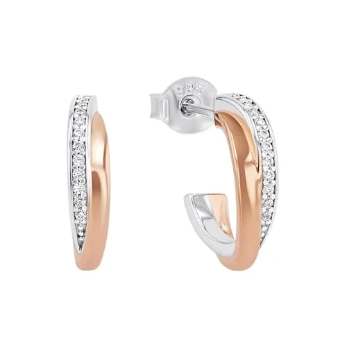 Amor Creolen 925 Sterling Silber mit Zirkonia - Ohrringe für Damen aus 925 Sterling Silber mit funkelnden Zirkonia, ideal als Geschenk in edler Schmuckbox für besondere Anlässe.