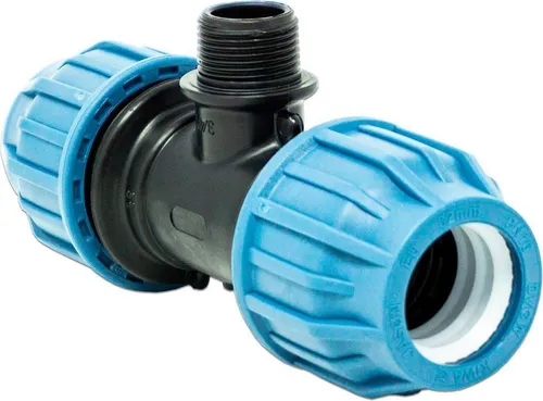 Jason T-Stück 90° PP 32 mm x 3/4 x 32 mm Klemm x Außengewinde x Klemm 16bar Schwarz/Blau DVGW/KIWA/WRAS/SVGW
