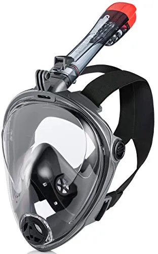 Aqua Speed Vollgesichtsmaske Tauchen Erwachsene I 180° Panorama Schnorchelmaske I Tauchermaske mit Schnorchel I Kamerahalterung I + Mikrofasertuch I 05.Schwarz/Grau, Gr. L–XL I Spectra 2.0