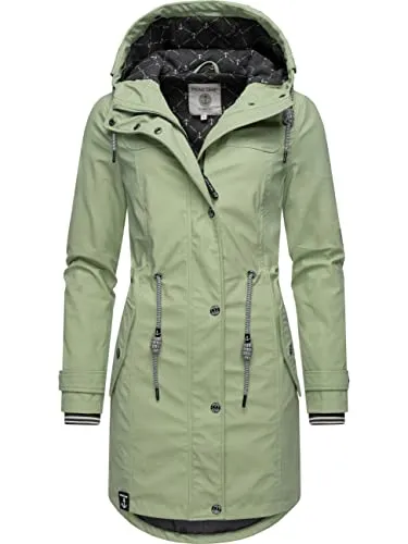Peak Time Damen Regenjacke L60042 Pastel Green Gr. S - Modische und wasserdichte Damen-Regenjacke mit Kapuze, ideal für Frühling und Herbst. Perfekte Passform mit tailliertem Schnitt und praktischen Taschen für Outdoor-Aktivitäten.
