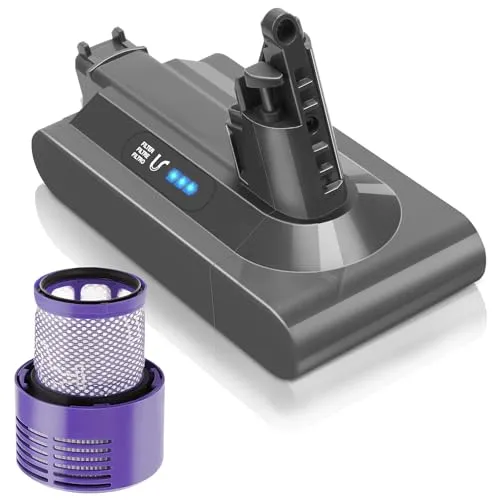 Waitley V10 6000 mAh für Dyson V10 SV12, Ersatzakku für Dyson V10 Absolute Animal Cyclone Motorhead Total Clean SV12 Staubsauger + 1 Filter