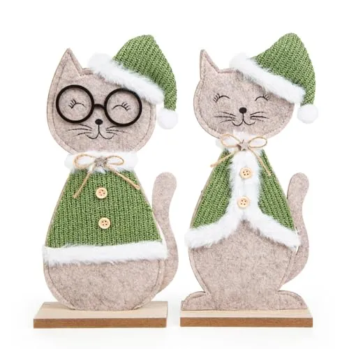 Logbuch-Verlag Weihnachtskatzen Set 2 Katzen Figuren grün grau Weihnachten Geschenk Dekofiguren zum Hinstellen Katzendeko 26 cm