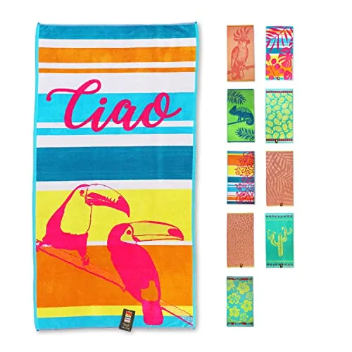 jilda-tex Strandtuch 90x180 cm Badetuch Strandlaken Handtuch 100% Baumwolle Velours Frottier Pflegeleicht Verschiedene Designs (Ciao)