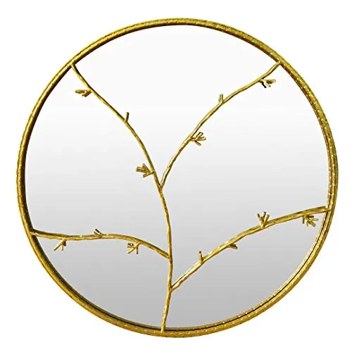 Elegance by Casa Chic - Rundspiegel mit Blattgold-Effekt - 80 x 80 cm - Dekorative Wandspiegel mit atemberaubendem Design: Naturnahe Zweige in glänzendem Blattgold für einen stilvollen Akzent in Ihrem Zuhause.