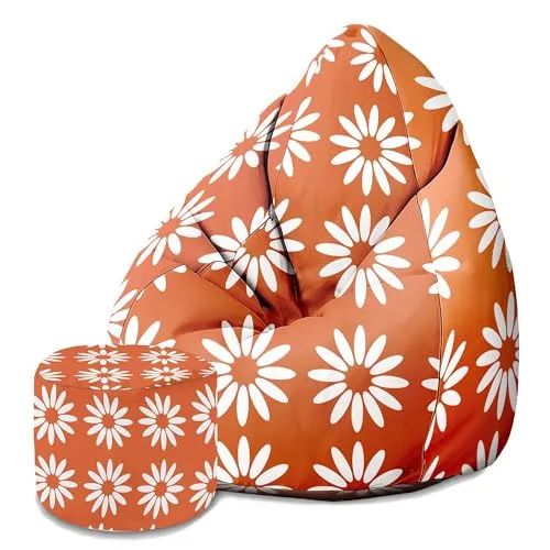 DreamRoots Sitzsack Erwachsene mit Füllung 80x80x120cm - Bean Bag Chair - Sitzsäcke mit Lehne und Hocker und Bezug - Sitzsack Sessel - Chill Sessel Velvet Scandinavian Autumn