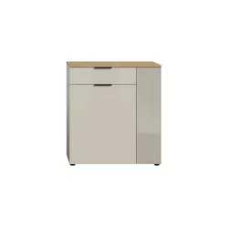 xonox.home Kommode Slide 80x88x36 cm - Moderner Schuhschrank in Kaschmir und Evoke Oak - Stilvolle Kommode Slide mit 2 Türen und 1 Schubkasten für optimalen Stauraum in Fluren und Wohnzimmern. Pflegeleicht und nachhaltig produziert für eine langlebige Nutzung.