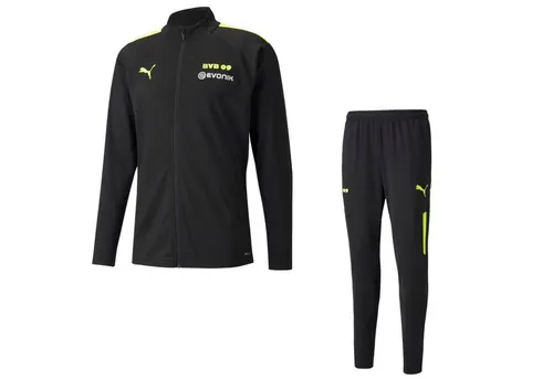 PUMA Borussia Dortmund Trainingsanzug Herren 2021/22, Größe S, Schwarz - Leichter und strapazierfähiger Trainingsanzug für Fans. Mit durchgehendem Reißverschluss, Kinnschutz und praktischen Taschen. Ideal für die Saison 2021/22 und das Training.
