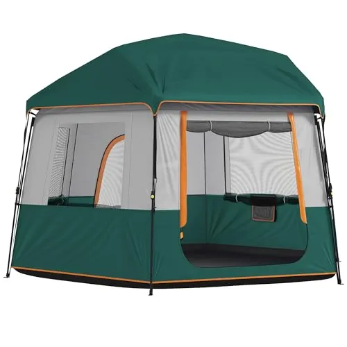 Outsunny Campingzelt für 4-6 Personen - Stabil und Wasserdicht - Geräumiges Familienzelt mit 3000 mm Wassersäule und UV30+ Schutz. Ideal für Gartenfeiern oder Festivals. Schnell und einfach von einer Person aufbaubar für unvergessliche Nächte unter dem Sternenhimmel.