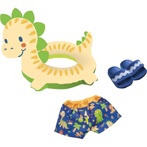 Heless 22 - Schwimm-Set für Puppen im Dino-Design, 3-teilig mit Bade-Hose, Badeschlappen und Schwimm-Ring, ideal für kreativen Bade-Spaß