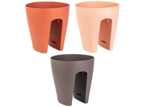 Engelland Blumentopf Geländertopf Set 3 Stück mit Wasserauffangschalen - Praktisches Set aus 3 UV-beständigen Geländertöpfen mit 9 Litern Fassungsvermögen. Ideal für Balkon und Garten, einfach ohne Montage zu verwenden und mit abnehmbaren Wasserauffangschalen für sauberen Einsatz.