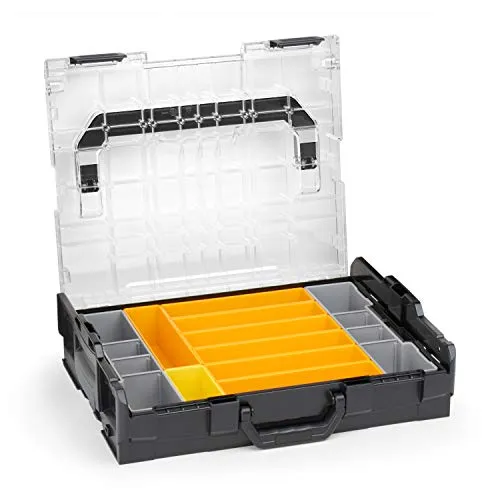 L-BOXX 102 Kunststoff Werkzeugkoffer schwarz Deckel transparent mit Insetboxen-Set F3 Sortierboxen für Kleinteile | ideale Schraubenaufbewahrung System