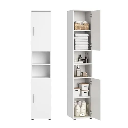 Home Collective Badezimmerschrank schmal - Hochschrank Badschrank mit 6 Fächern, ideal für kleine Bäder und Nischen. Robuste, pflegeleichte Oberfläche für feuchte Räume.