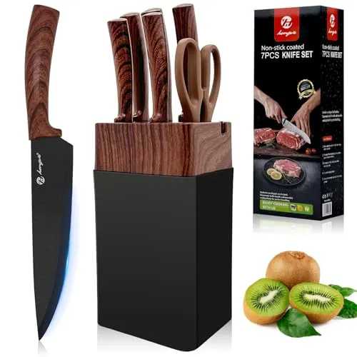 weiclianhp Messerset mit Block, 7-Teilig Küchenmesser Set, Messerblock, Messerblock mit Messer, Hochwertigem Edelstahl Knife Set, Ergonomische Griffe Messerset, Knife Block, Messer Set