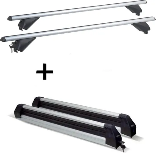 Skiträger Silver Ice + Alu Dachträger RB003 für Renault Megane Sporter (2016) - Gepäckträger-Set mit ausziehbarem Skiträger für bis zu 6 Skier oder 4 Snowboards und robusten Aluminium-Dachträger. Einfache Montage und maximaler Komfort für Ihren Renault Megane Sporter.