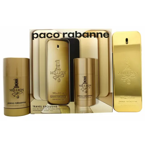 Paco Rabanne 1 Million Gift Set 100ml EDT + 75ml Deodorant Stick - Herren Duft Set mit 100ml EDT und 75ml Deodorant Stick, verleiht einen holzig-würzigen Duft für den modernen Mann, ideal als Geschenk.