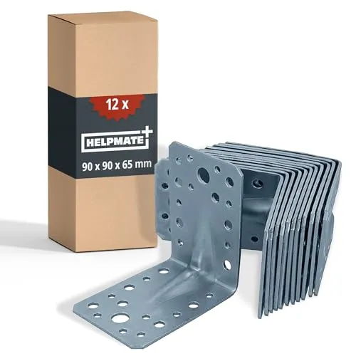 HELPMATE Winkelverbinder 90x90x65 mm - 12 Stück galvanisch blau verzinkt - Holzverbinder für starke Verbindungen, ideal für DIY-Projekte und Bauarbeiten. Hergestellt aus verzinktem Stahl für herausragenden Korrosionsschutz und einfache Montage durch vorgebohrte Löcher.