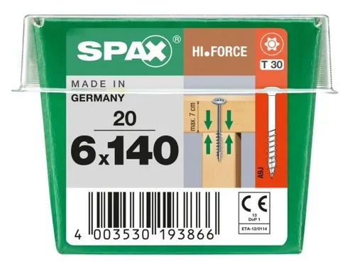 Spax Holzbauschrauben 6.0 x 140 mm TX 30 Tellerkopf - 20 Stk. Schraube