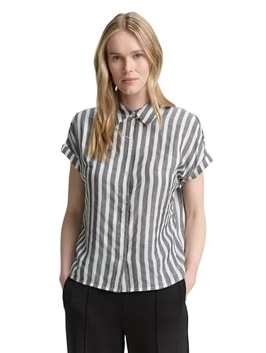 TOM TAILOR Kurzarmbluse Loose Fit mit Streifenmuster - Bluse in Loose Fit aus 100% Viskose, ideal für einen lässigen Look. Die Dobby-Struktur und das gestreifte Design verleihen ihr einen besonderen Charme.