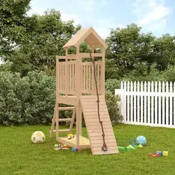 vidaXL Spielturm mit Kletterwand und Holzdach - Schaukeln: Robuster Spielturm aus massivem Kiefernholz mit Kletterwand, Rutsche und Sandkasten – ideal für fantasievolle Abenteuer im eigenen Garten!