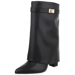 Ital-Design Elegante Stiefeletten für Damen - Wanderschuhe mit umgeschlagenem Schaft und Blockabsatz, ideal für stilvolle Auftritte und hohen Tragekomfort.