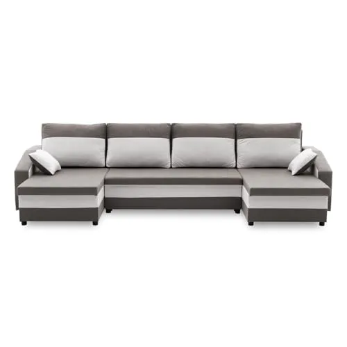 Mebligo ECKSOFA U MIT SCHLAFFUNKTION Sparta Grau/Weiß von Mebligo