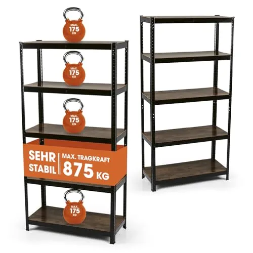 EASYmaxx Schwerlastregal 180x90x40 cm, 875 kg Traglast, vielseitig einsetzbar - Das EASYmaxx Schwerlastregal bietet mit 5 verstellbaren Ablagen und einer Tragkraft von bis zu 875 kg optimale Organisation für Keller, Garage oder Werkstatt. Individuell anpassbar und einfach aufzubauen – für mehr Stauraum und Ordnung!