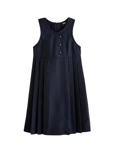NEXT Langes Latzkleid mit asymmetrischer Knopfleiste - Marineblau für 9 Jahre - Kleider für Mädchen, stilvolles Design mit asymmetrischer Knopfleiste für einen trendigen Look, perfekt für besondere Anlässe und den Alltag.