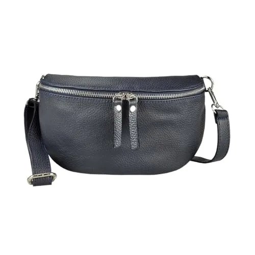 Made in Italy Damen Leder Tasche Handytasche Gürteltasche Crossbody Hüfttasche Bauchtasche Umhängetasche Cross-Over Bodybag Schultertasche Kosmetiktasche Dunkelblau