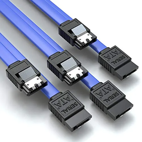 JAMEGA – 3x 50cm SATA III Kabel | S-ATA 3 Datenkabel 6 Gbit/s Verbindungskabel Anschlusskabel für SSD HDD Metall-Clip 2x Gerade L-Type Stecker - Blau
