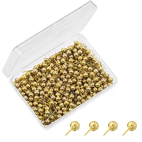Pinnwandnadeln, Reißnägel Goldkopf Anstecknadeln Reißzwecke Karte Nagel Pinnadeln Stecknadeln Map Push Pins mit Aufbewahrungsbox für Weltkarte Pinnwand Basteln (60 Stück, Gold)