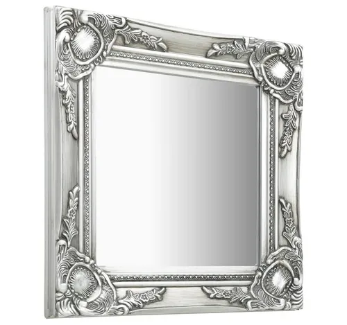 furnicato Wandspiegel im Barock-Stil 40x40 cm - Elegante Silbern - Spiegel im Barock-Stil, 40x40 cm, mit verziertem Holzrahmen. Ideal für Ankleidezimmer, sofort montierbar dank Haken. Verleiht jedem Raum einen Hauch von Eleganz.